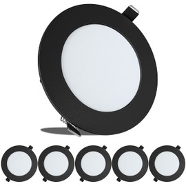 Leisure LED 5 Pack RV Boat Recessed Ceiling Light 480 Lumen Super Slim LED Panel Light DC 12V 4.75" 6W Full Aluminum Downlights, Black (LED Recessed 4.75 NW)