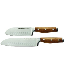 Rachael Ray Cucina Cutlery 2-Piece Japanese Stainless Steel Santoku Knife Set with Acacia Handles - ,Acacia Wood