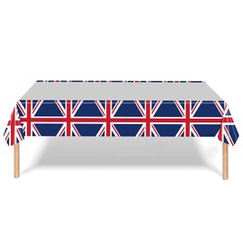 YJZQ Large Union Jack Table Cloth 220x130cm, British Flag Theme Plastic Table Cover Party Decoration Tableware for Queens Platinum Jubilee 2022 Celebration Party Supplies
