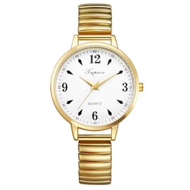 JewelryWe Elastic Watches for Women: Easy Reader Analog Big Dial Round Quartz Wristwatch for Xmas