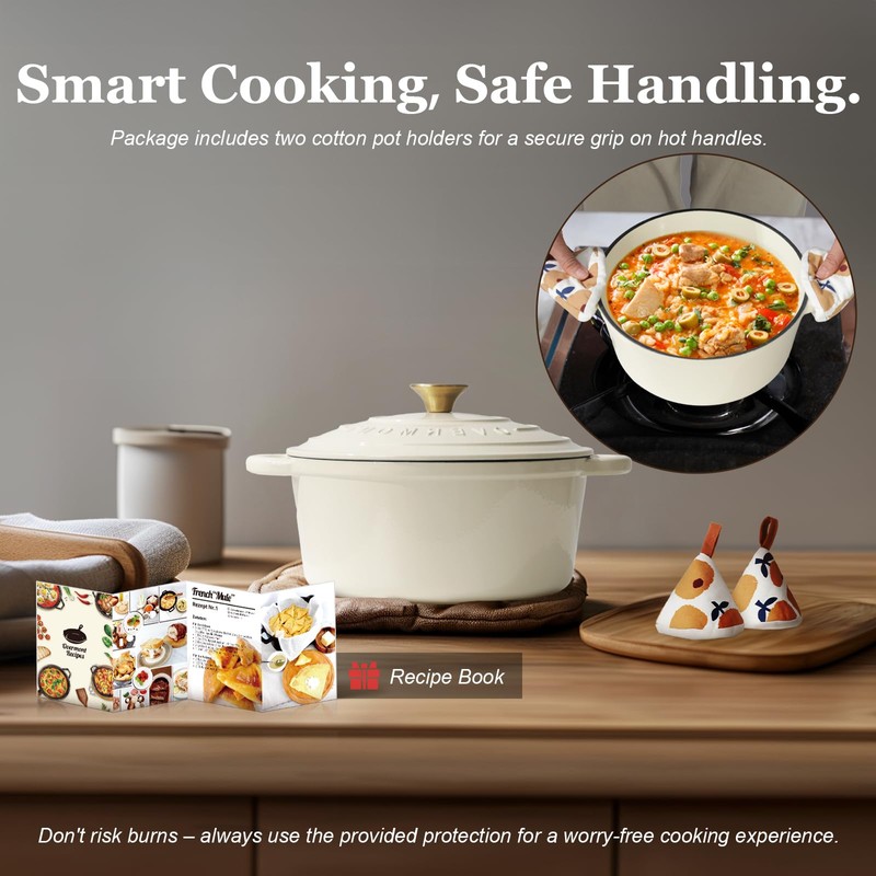 Overmont Enameled Cast Iron Dutch Oven - 7QT Pot with