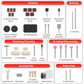 SHALL 8V Cordless Rotary Tool Kit, Lightweight 2.5 Ah Battery Rechargeable Dog Nail Grinder w/ 122 Accessories, 5-Speed Power Rotary Tool for Sanding, Carving, Polishing, Engraving, Pet Grooming
