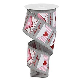 Expressions Love Letters on Royal Valentine's Day Wired Ribbon (Pink, Red, Grey, White) 2.5" x 10 Yards