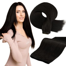 Full Shine Genius Weft Hair Extensions Human Hair Color Jet Black Hair Extension for Women Hairpiece Hand Tied Weft Human Hair Sew in Hair Extensions 50G 18 Inch