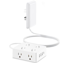 olcorife Flat Extension Cord with Outlet Cover, Olcorife Flat Plug Power Strip with 8 Outlets and 4 USB Ports, 2000 Joules Surge Protector, 5 FT Cord Hidden Outlet Extender for Tight Spaces