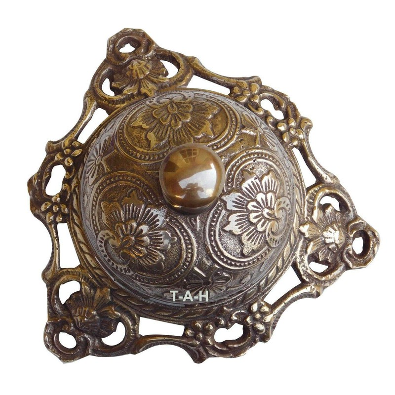 Antique Ornate Solid Brass Hotel Counter Bell Service Desk Bell