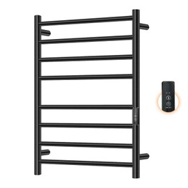Aquatrend Towel Warmers for Bathroom, Electric Heated Towel Rack Wall Mounted, Hot Storage Rack with Built-in Timer, Stainless Steel, 8 Bars, Plug-in, Fast Heating, Black