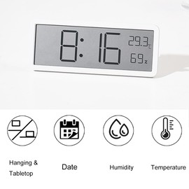 Lancoon Digital Wall Clock with Temperature Humidity LCD Display Date 12/24 Hour Desktop Bracket Hanging Hole Easy to Read Sample for Home Living Room Bedroom Office