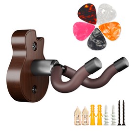 DIDA Guitar Wall Mount - U-Shape Guitar Wall Hangers, Guitar Accessories with 5 Guitar Picks, Guitar Wall Mount Hanger for Acoustic Guitar, Electric Guitar, Banjo, Bass, Mandolin (Style B-Walnut)