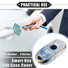VekAuto Key Fob Cover Compatible for Buick Enclave Verano Encore, 6 Button Porcelain Pattern Soft TPU Blue Remote Keyless Smart Key Fob Case Protection Shell