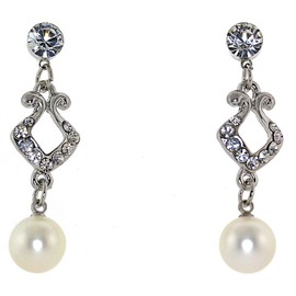 Simulated Rhinestone, Faux Pearl Drop Post back Earrings