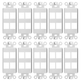 Cmple - 10 Pack 4 Port Decorator Wall Plate Insert, 1-Gang Keystone Wall Plate, Standard Keystone Jack Single Gang Wall Plate - White