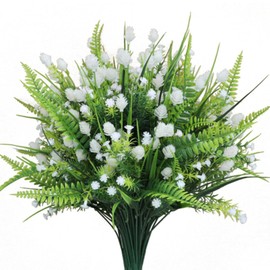 LHWANN 12artificial Flowers Stars and Strawberry,Boston Fern shrubs,Outdoor Artificial Plants,Fern Artificial Plants Suitable for Indoor and Outdoor Garden Windows Decoration (White)
