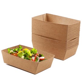 Allbusky 50PCS Disposable Kraft Paper Food Trays, Oil-Proof Paper Food Serving Trays, Boat Picnic Boxes, Serving Food Container Cardboard Bowls Burger Trays Sandwich Tableware