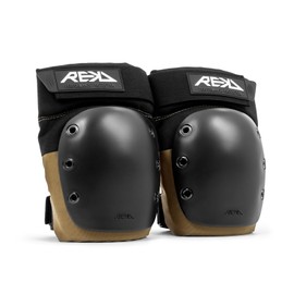 REKD Ramp Knee Pads Black/Khaki S, Impact Resistant Heavy Duty Neoprene Pads for Action Sports, Adjustable Straps, Breathable Material, Shock Absorption, Unique Ergonomic Fit for Comfort and Safety