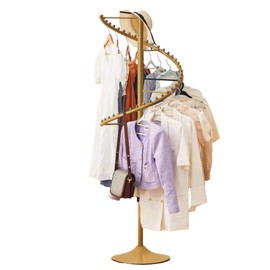 BIFCIOFH Spiral Rotating Clothing Rack, 38 Ball Heavy Duty Garment Rack, Standing Metal Sturdy Freestanding Hanger For Boutique Bedroom Space Saving (Color : Gold, Size : 180cm)