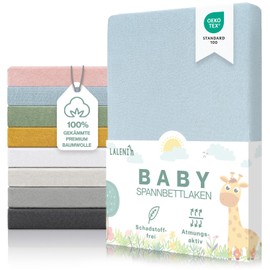 Laleni Premium fitted sheets for bassinet, rectangular, breathable, 100% cotton (150 g/m²), Oeko-Tex 100 certified, 40 x 90 cm, light blue, set of 2