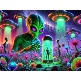 BlissYard Blacklight Alien Tapestry 78"x51" UV Reactive Alien Abduction Wall Tapestry Hanging Art Tapestry Cute Cool Alien UFO Universe Planet Psychedelic Blacklight Tapestry for Men Boys Bedroom