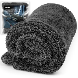 Airlab Twisted Loop XL Car Drying Towel - 60x40cm 1200GSM Double-Sided Microfibre Cloth, Super Absorbent & Lint-Free Cleaning Cloths for Effortless Car Washing & Detailing, Black