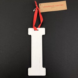 Ankyo Monogram Letter I Christmas Ornament White Wood Initial 6" Tall Rustic NWT