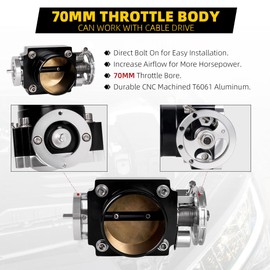 muge racing 70mm Throttle Body for Ford, Mazda, Honda and More, Universal High-Performance Throttle Body Compatible with ETC Systems, Aluminum Alloy, Black
