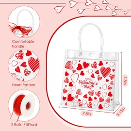 Amylove Amylove 24 Pcs Valentines Gift Bags Valentines Day Clear Gift Bags Valentine Clear PVC Goodie Bag with Handles Galentines Day Party Favors(Heart,Red)