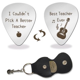 arricraft 1 Pc Stainless Steel Picks Plectrums, Best Teacher Ever Words Plectrum with Leather Holder Guitar Picks Metal Grip Pick for Teacher's Day Musician Gift From Students