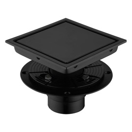 Orhemus 6 Inch Square Design Tile-in Shower Drain with Adjustable Shower Drain Base Flange, SUS 304 Stainless Steel Floor Drain with Tile Insert Grate Removable Cover, Matte Black
