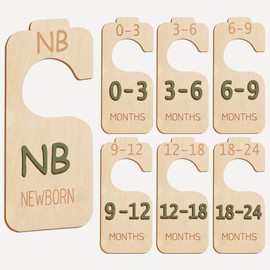 Baby Closet Divider - 3D Double-Sided Wooden Baby Wardrobe Baby Closet Organizer,Wood and Sage Green Design, Nursery Decor Clothes Hanger Dividers， Baby Closet Organizer for Nursery