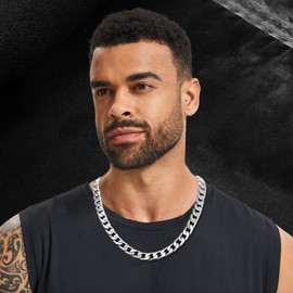 Qlaway 14MM Cuban Link Chain for Men Silver Necklace for Men, 316L Stainless Steel and 925 Sterling Silver Filled, Silver Chain Mens Necklace, Stainless Steel Chain for Men, Mens jewelry 24 Inches