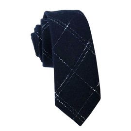Corbata de lana para el cuello de cachemira para hombre, a cuadros, informal, formal, con patrón de tweed, estilo cálido, Azul marino a cuadros, Talla única