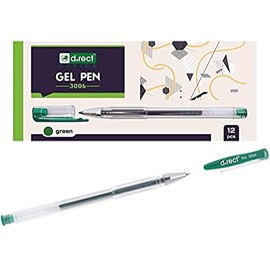 D.RD.RECT 3006 Gel Ballpoint Pen, Ergonomic Ballpoint Pen, Gel Pen, Ergonomic Handle, Transparent Case Pen Set, 12 Pieces, Green
