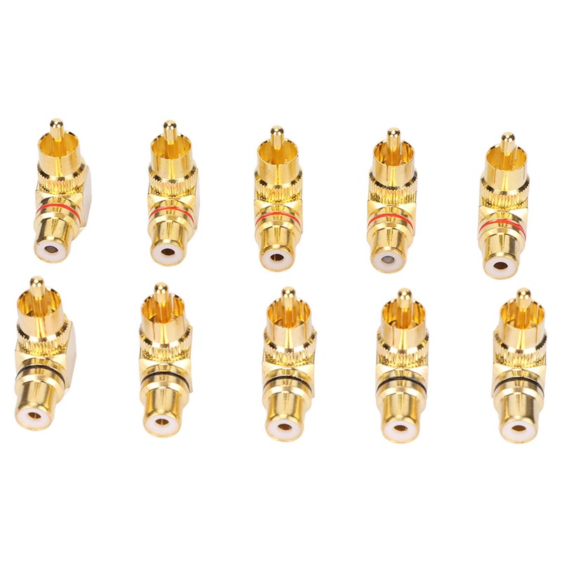 10pcs RCA Right Angle Adapter Male to Female Copper Gold