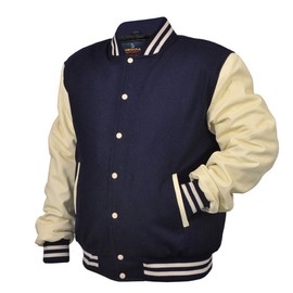 Men's Varsity Jacket Genuine Leather Sleeve and Wool Blend Letterman Boys College Varsity Jackets XS-5XL