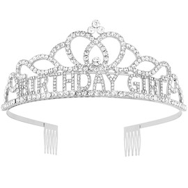 Birthday Girl Headbands for Women Tiara & Crowns for Girls Happy Birthday Party Accessories Favor Venus Supllies Silver, 1 Pack
