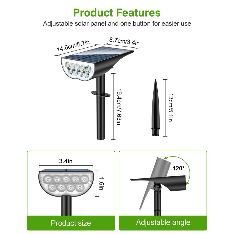 ZOOKKI Solar Spot Lights Outdoor, Solar Lights Outdoor Waterproof IP65,