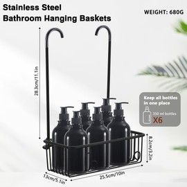 GERUIKE Shower Basket for Hanging Shower Shelf No Drilling - Bathroom Shelf Hanging Black Matt Stainless Steel - Shower Shelf for Hanging Bathroom Organiser, Shampoo Holder for Shower Hanging on the