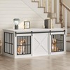 MAHANCRIS Dog Crate Furniture for 2 Dogs, 63" Heavy Duty Dog Kennel with Sliding Barn Door, Wooden Double Dog Crate with Divider for Small Medium Dogs, Indoor Dog Cage TV Stand, White DCHW16001N1
