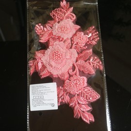 G-RUI 2pcs/pair Beads Sequins Embroidery Flower Lace Applique for Wedding Dresses Rhinestone Lace Applique Patches Embroidery Parches Ropa for Clothes (Pink)