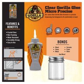 Gorilla Glue Micro Precise Clear Glue, 5 Gram (Pack of 2) - Crystal Clear, All Purpose, and Water Resistant