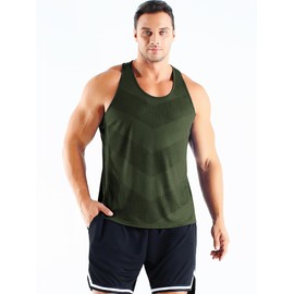 Cadmus Men's 3 Pack Gym Muscle Vest Running Dry-Fit Sleeveless Y-Back Tank Top Training Fitness Shirts,Black,Navy Blue,Olive Green,L