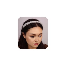 Lenjicons Sparkling Crystal Beads Headband Elegant Crystal Rhinestone Wedding Headband Handmade Rhinestone Hair Crown Bridal Hairband for Women for Wedding Party Prom (silver)