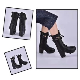1/6 Women Figure Doll Shoes Martin Boots High Heels Black