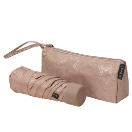 ESPRIT Ultramini Pocket Umbrella, Starburst Taupe Gray Metallic, patterned pouch umbrella