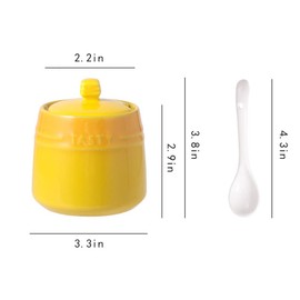 RockTrend Colourful Ceramic Spice Jar Seasoning Box Condiment Pot Sugar Bowl with Lid Spoon-Yellow