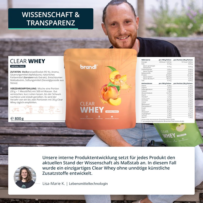 brandl Clear Whey Isolate ohne künstliche Süßstoffe | 80% Eiweiß