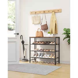 Kitsure Shoe Rack for Closet, Rustic Brown Shoe Organizer with Leveling Feet, Sturdy & Rust-Proof Shoe Storage for Entryway, Bedroom, Living Room, 29.5" x 11.4" x 24.8", Brown