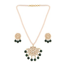 I Jewels Gold Plated Indian Wedding Bollywood Kundan Pearl Studded & Beaded Moti Mala Necklace Jewellery Set for Women (ML303G)