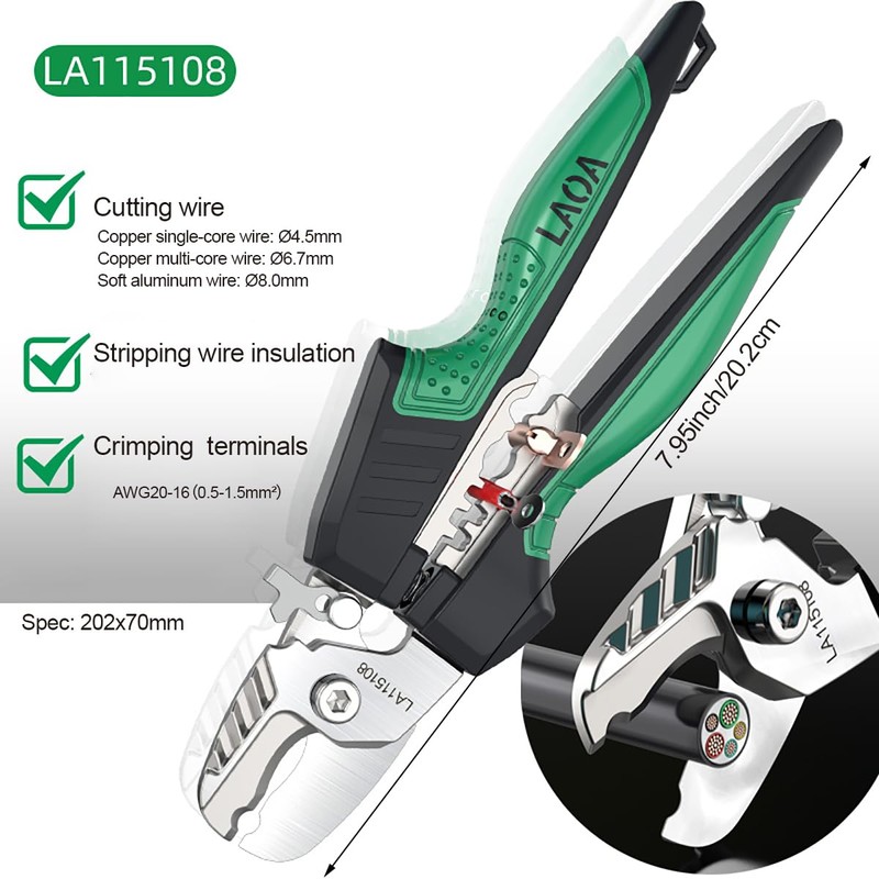 LAOA Stainless Steel Cable Cutter - 8in Professional Multi-Function Wire