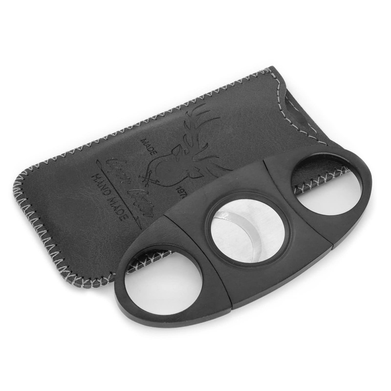 menesia Stainless Steel Cigar Cutter Guillotine with Leather Pouch, Double